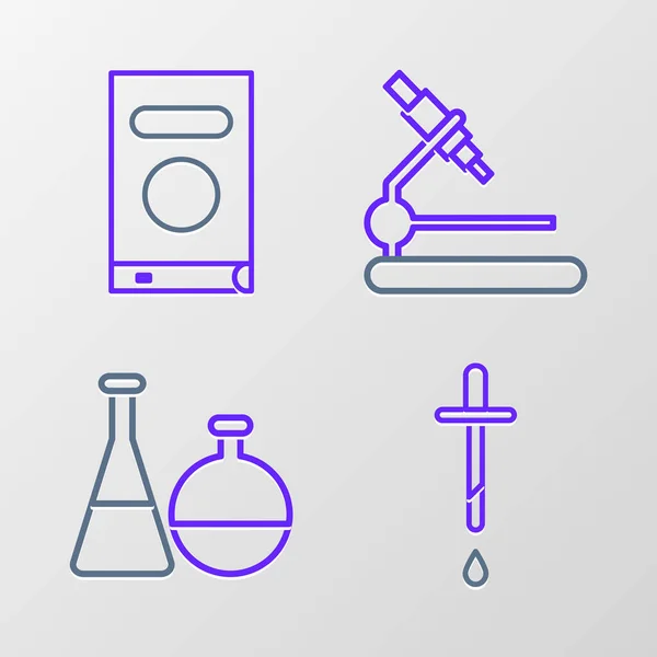 Set Line Pipette Reagenzglas Und Kolben Chemielabor Mikroskop Und Buch — Stockvektor