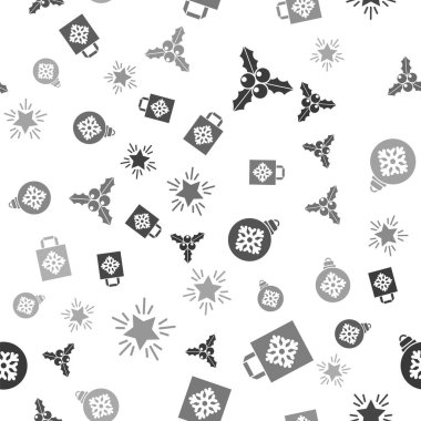 Branch viburnum ya da guelder gülü, noel çantası, noel balosu ve noel yıldızı kusursuz desenli. Vektör.