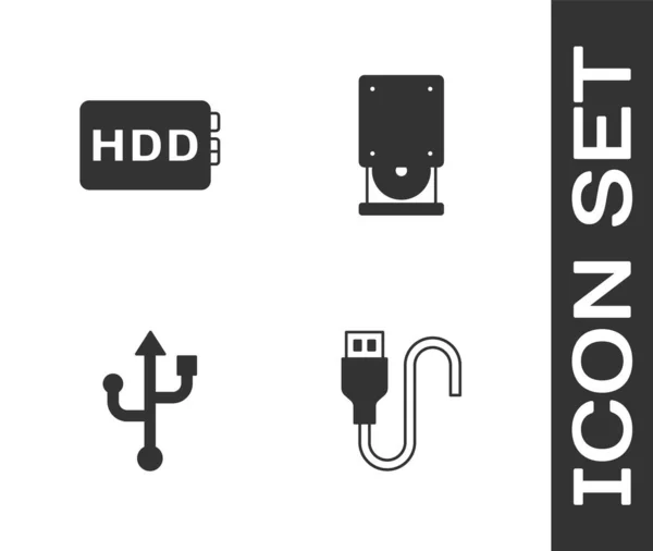 Establecer Cable Usb Unidad Disco Duro Hdd Icono Disco Óptico — Archivo Imágenes Vectoriales
