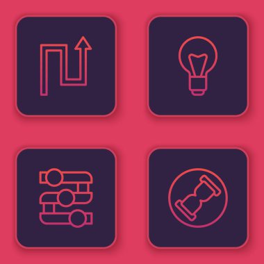 Ok, grafik, diyagram, ampul ve kum saatlerini ayarlayın. Mavi kare düğme. Vektör