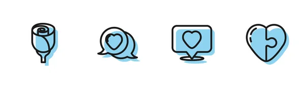 Встановити Рядок Heart Flower Rose Heart Language Bubble Icon Вектор — стоковий вектор