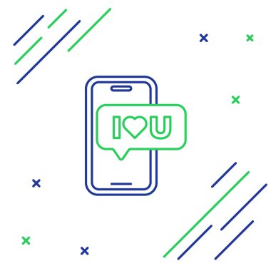 Beyaz arka planda kalp ikonu olan hat cep telefonu. Sevgililer Günü. Renkli taslak konsepti. Vektör