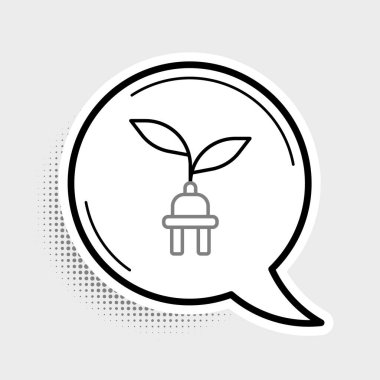 Yaprak simgesindeki Hat Elektrik kayıt prizi gri arkaplanda izole edildi. Elektrik tasarrufu. Çevresel koruma. Biyolojik enerji. Renkli taslak konsepti. Vektör