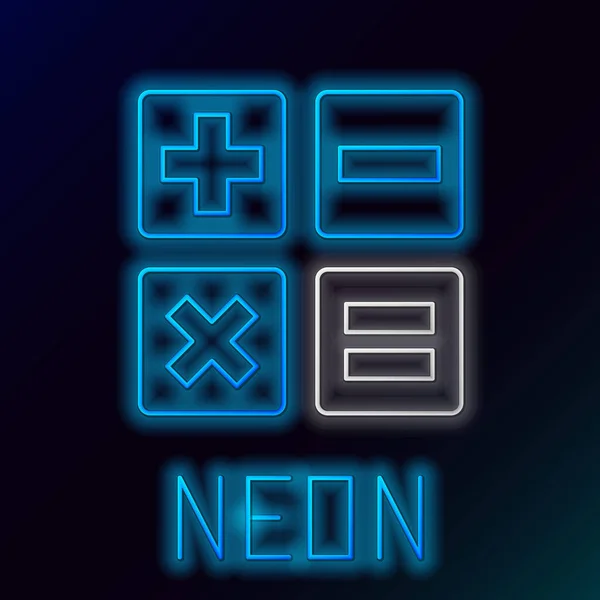 Glödande Neon Line Calculator Ikon Isolerad Svart Bakgrund Bokföringssymbol Beräkningar — Stock vektor