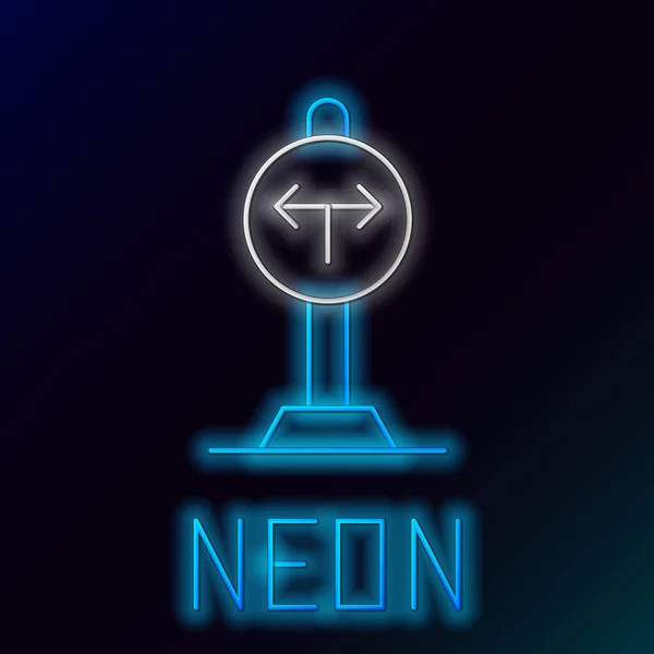 Gloeiende Neon Lijn Vork Weg Pictogram Geïsoleerd Zwarte Achtergrond Kleurrijk — Stockvector