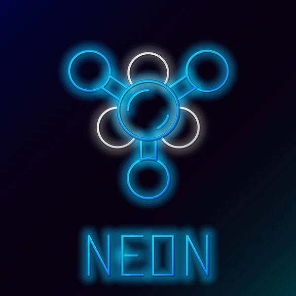 Glödande Neon Line Molekylikon Isolerad Svart Bakgrund Strukturen Molekyler Kemi — Stock vektor