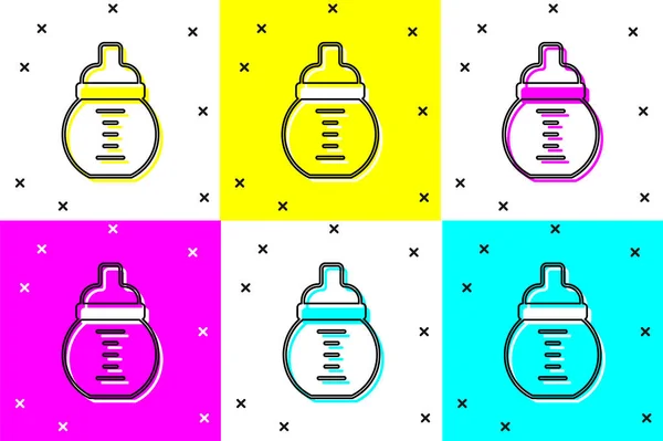 Set Baby Milk Bottle Icon Isolated Color Background Feeding Bottle — Stockvektor
