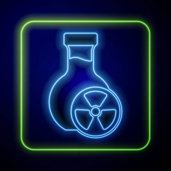 Сяючий Неоновий Лабораторний Хімічний Склянка Токсичною Іконою Рідини Ізольовано Синьому — стоковий вектор