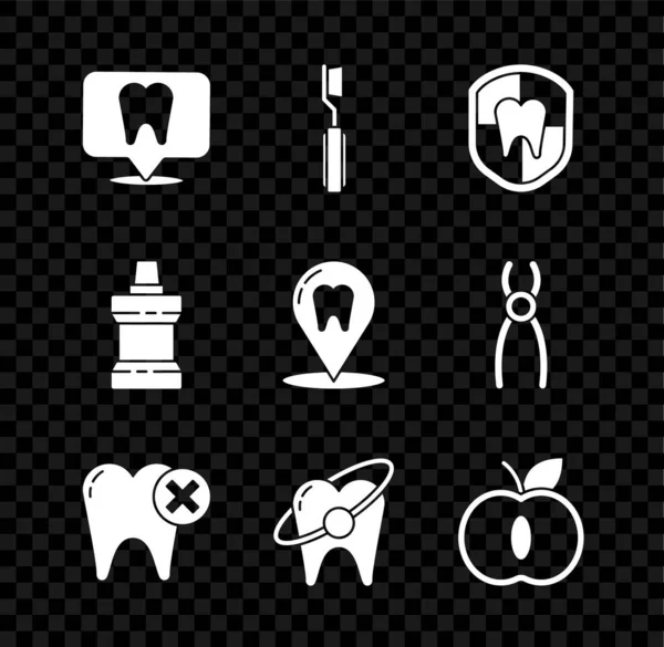 Set Localização Clínica Dentária Escova Dentes Proteção Com Cárie Conceito —  Vetores de Stock