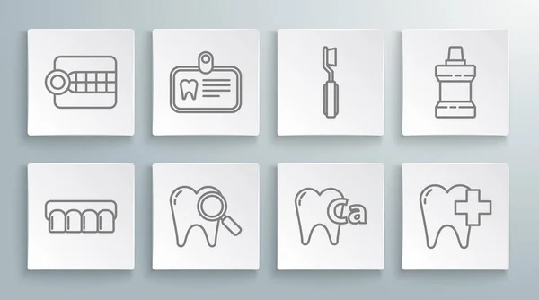 Set Line Modelo Próteses Cartão Identificação Com Dente Pesquisa Odontológica — Vetor de Stock