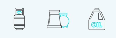 Motor yağı, propan gazı tankı, petrol ve endüstriyel fabrika ikonu için boru hattı kurun. Vektör