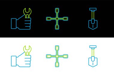 Kürek, İngiliz anahtarı ve İngiliz anahtarı ikonunu ayarla. Vektör