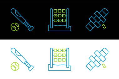 Seksek, beysbol sopası, top ve Tic Tac toe oyun ikonu. Vektör