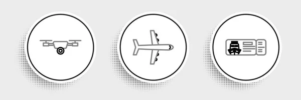 Définir Ligne Billet Croisière Pour Voyager Par Bateau Drone Volant — Image vectorielle