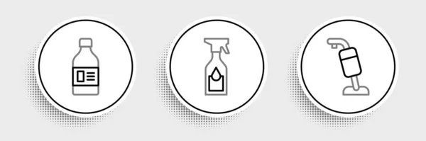 Ustaw Linię Odkurzacz Butelka Środka Czyszczącego Czyszczącego Ikonę Butelki Spray — Wektor stockowy