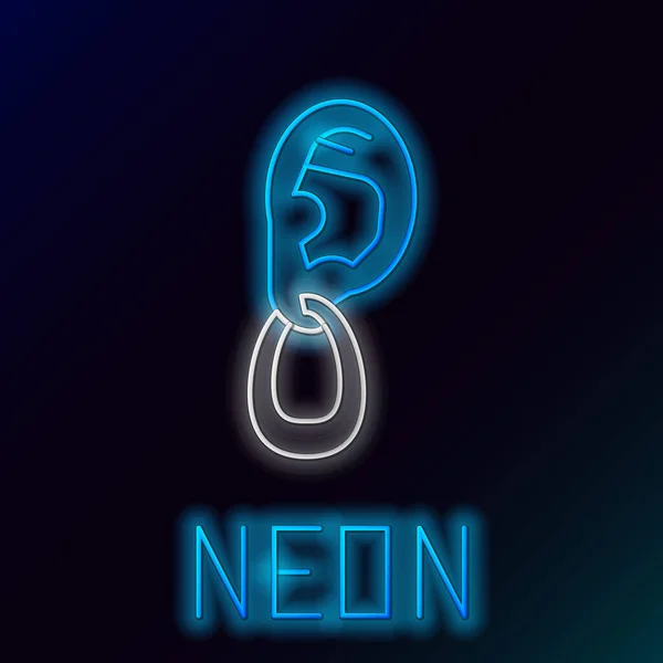 Glödande Neon Linje Öron Med Örhänge Ikon Isolerad Svart Bakgrund — Stock vektor