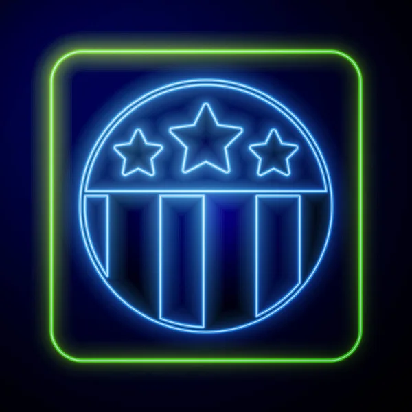 Zářící Neonová Medaile Ikonou Hvězdy Izolované Modrém Pozadí Znamení Vítězů — Stockový vektor