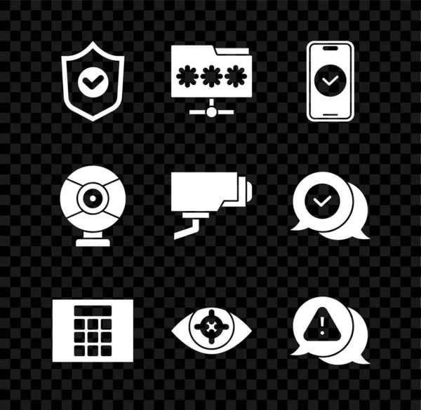 Schild Instellen Met Vinkje Paswoord Van Map Smartphone Wachtwoordbeveiliging Oogscan — Stockvector
