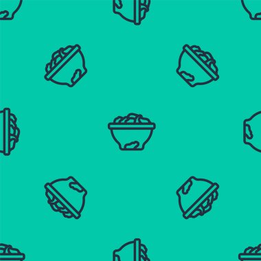 Mavi çizgi Kase ikonundaki tarih meyvesi yeşil arka planda izole edilmiş kusursuz desen. Vektör