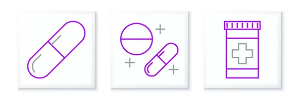 设置线药瓶 药丸或药片和图标 — 图库矢量图片
