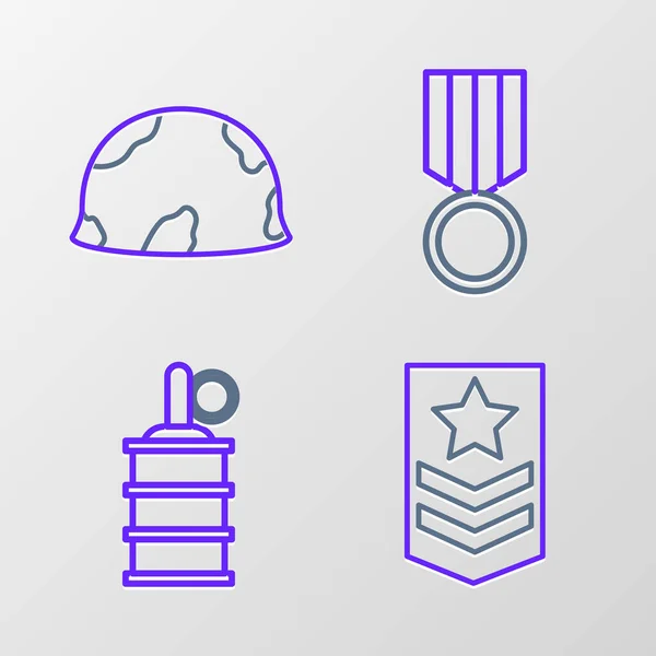 设置雪佛龙手榴弹系列军用奖状和头盔图标 — 图库矢量图片