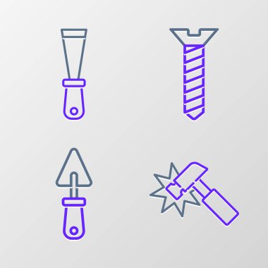 Hammer Trowel Metalik vida ve Macun Bıçak ikonunu ayarla. Vektör.