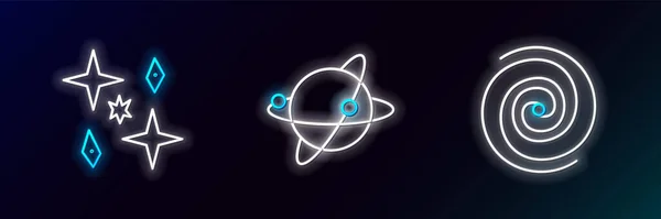 Установите Линию Черная Дыра Планета Спутники Вращающиеся Вокруг Иконы Планеты — стоковый вектор
