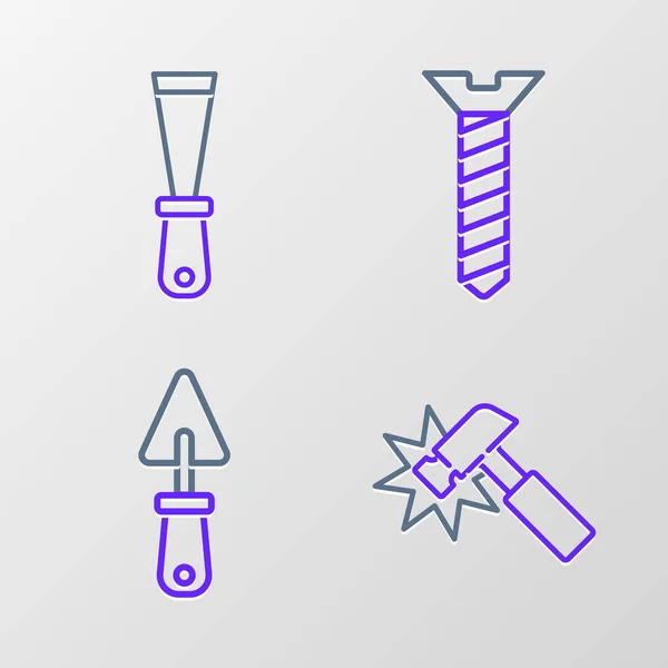 Set Line Paleta Martillo Tornillo Metálico Icono Cuchillo Masilla Vector — Vector de stock