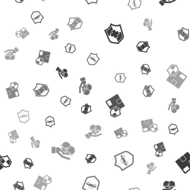 Yaşam sigortasını kalkanla, arabayla, teslimat güvenliğiyle ve kusursuz bir şablona ayarlayın. Vektör.