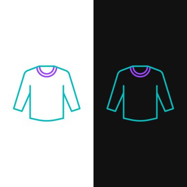 Çizgi süveter simgesi beyaz ve siyah arkaplanda izole edildi. Kazak ikonu. Kazak tabelası. Renkli taslak konsepti. Vektör