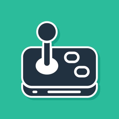 Atari makinesi simgesi için mavi Joystick yeşil arkaplanda izole edildi. Joystick oyun alanı. Vektör.