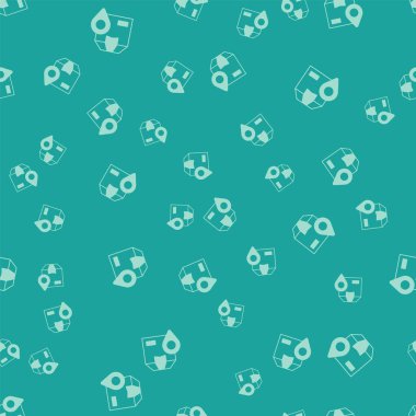 Yeşil arkaplanda karton kutu simgesine sahip yeşil konum izole edilmiş pürüzsüz desen. Teslimat hizmetleri, lojistik ve ulaşım, dağıtım. Vektör