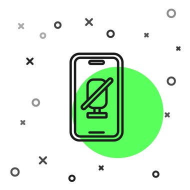 Cep telefonu simgesindeki siyah çizgi dilsiz mikrofon beyaz arkaplanda izole edildi. Mikrofon sesi kapatıldı. Vektör.