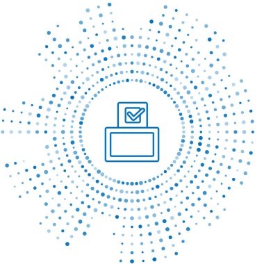 Mavi çizgi oy sandığı ya da beyaz arkaplanda izole edilmiş zarf simgesi olan oy sandığı. Soyut çember rastgele noktalar. Vektör