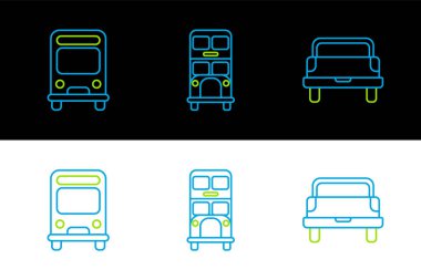 Kamyon, otobüs ve çift katlı otobüs ikonu ayarlayın. Vektör