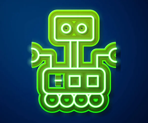发光的霓虹灯线机器人图标孤立在蓝色的背景 人工智能 机器学习 云计算 — 图库矢量图片