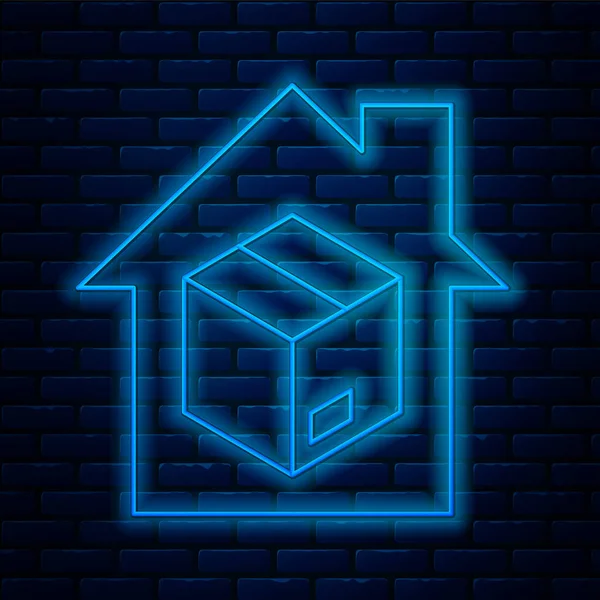 Glowing Neon Line Home Delivery Services Icon Isolated Brick Wall — ストックベクタ