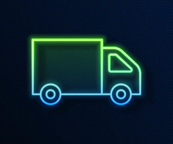 Leuchtende Leuchtschrift Lieferung Lastkraftwagen Symbol Isoliert Auf Blauem Hintergrund Vektor — Stockvektor