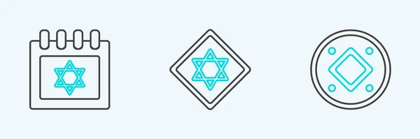 Definir Linha Moeda Judaica Calendário Com Estrela David Ícone Star —  Vetores de Stock