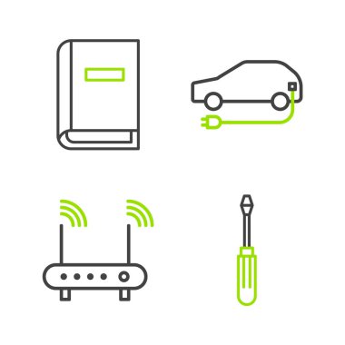 Tornavida, Router ve wi-fi sinyali, elektrikli araba ve kullanıcı elle simgesi ayarla. Vektör