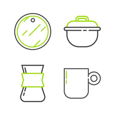 Kahve fincanı, Türk, tencere ve kesme tahtası ikonu. Vektör