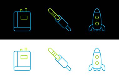 Roket gemisi, Book and Audio kriko simgesi ayarlayın. Vektör