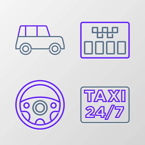 Ställ Linje Plats Med Taxi Ratt Taxameter Och Bil Ikon — Stock vektor