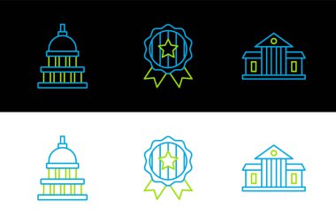 Beyaz Saray 'ı ve yıldız ikonuyla madalyayı ayarla. Vektör