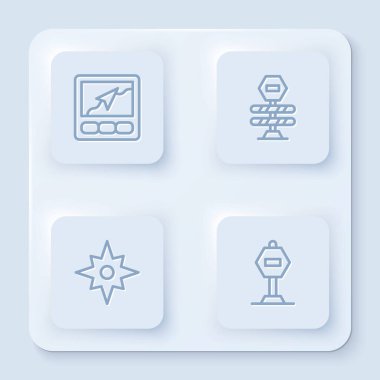 GPS cihazını harita, bariyer, rüzgar yükseldi ve dur işareti ile ayarla. Beyaz kare düğme. Vektör