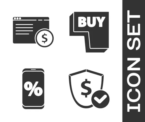 Set Shield Dolarem Online Nakupování Obrazovce Procento Sleva Mobilní Koupit — Stockový vektor