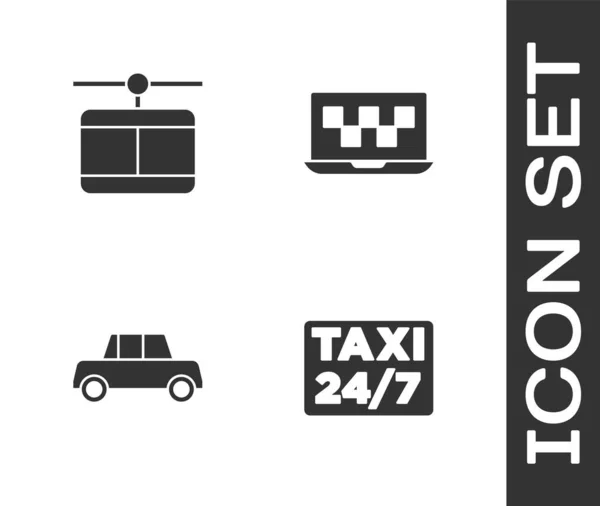Definir Localização Com Táxi Teleférico Carro Laptop Ícone Serviço Chamada —  Vetores de Stock