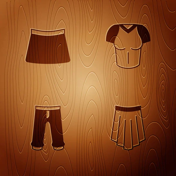 把Skirt 裤子和T恤放在木制背景上 — 图库矢量图片