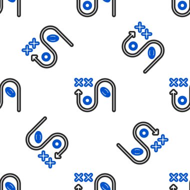 Çizgi Planlama stratejisi konsepti simgesi beyaz arka planda izole edilmiş kusursuz desen. Futbol ya da Amerikan futbolu kupası formasyonu ve taktiği. Renkli taslak konsepti. Vektör.