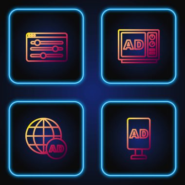 Satır Reklamcılığını, Tarayıcı ayarlarını ve... Renk simgeleri. Vektör.